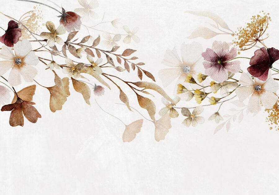Pintura de flores e folhas