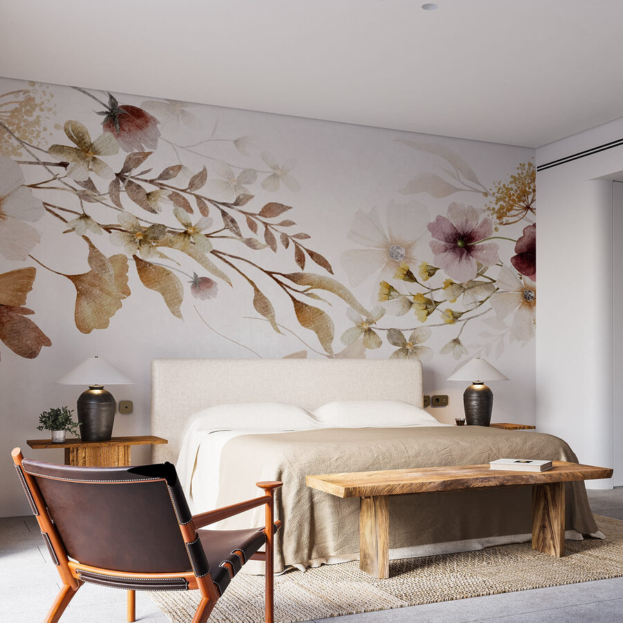 Pintura de flores e folhas