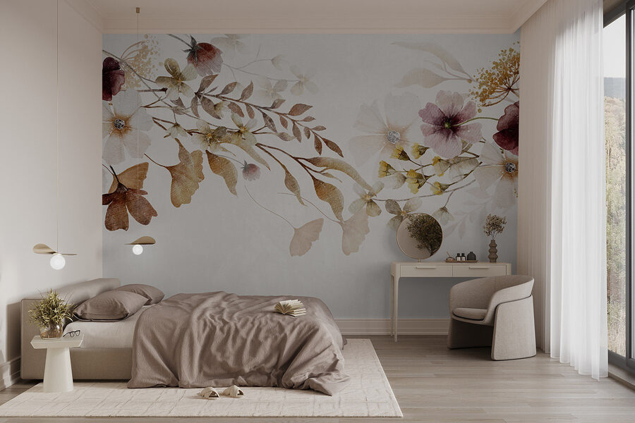 Pintura de flores e folhas