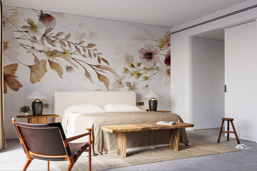 Pintura de flores e folhas