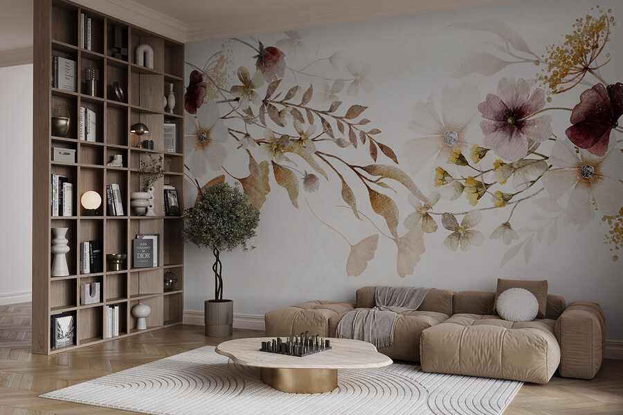 Pintura de flores e folhas