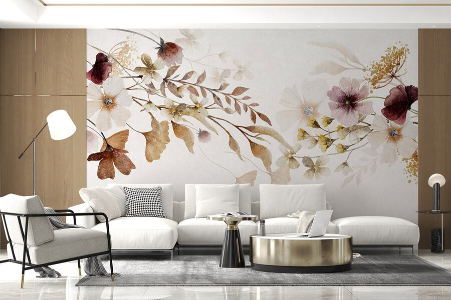 Pintura de flores e folhas