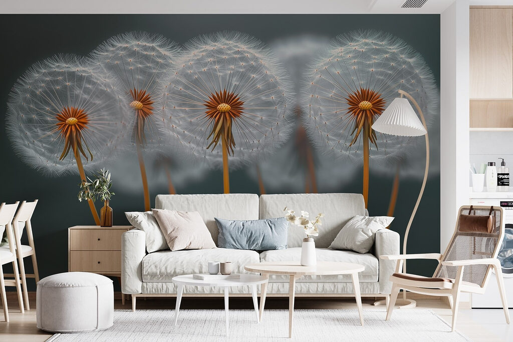 Group of dandelions with seeds