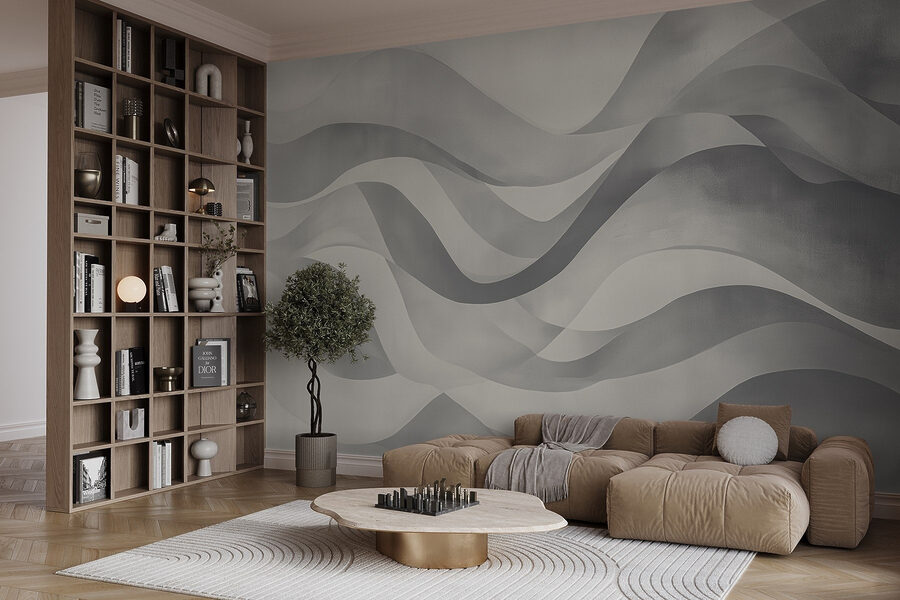 Fundo cinzento e branco com linhas onduladas