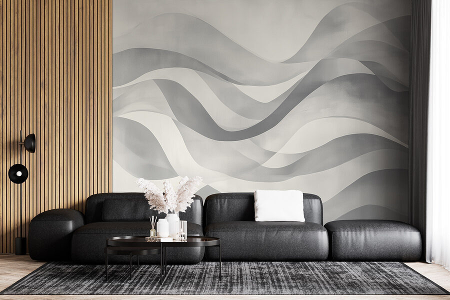 Fundo cinzento e branco com linhas onduladas