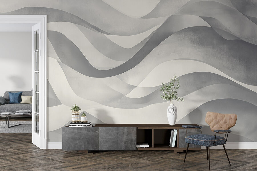 Fundo cinzento e branco com linhas onduladas