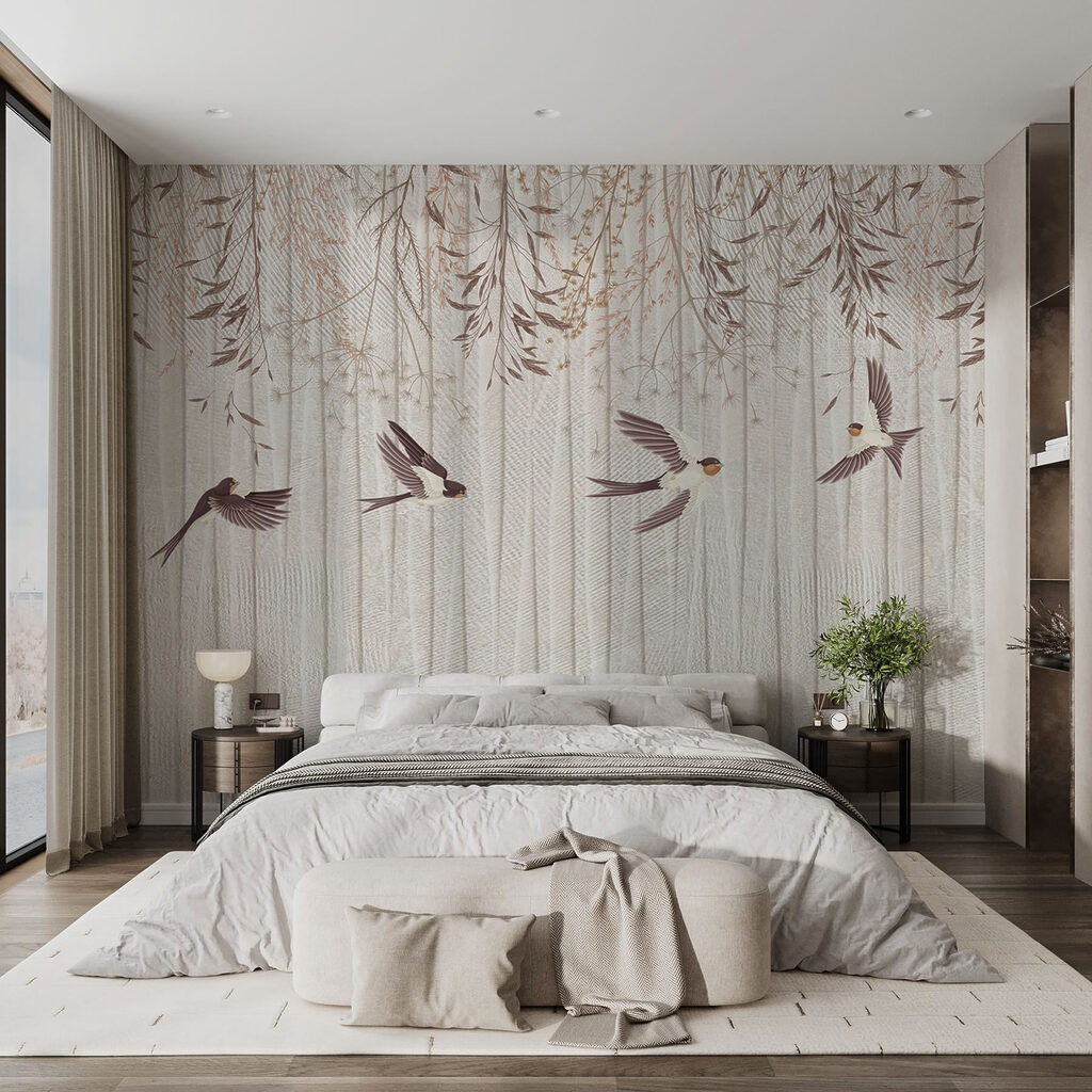 Wallpaper with birds flying