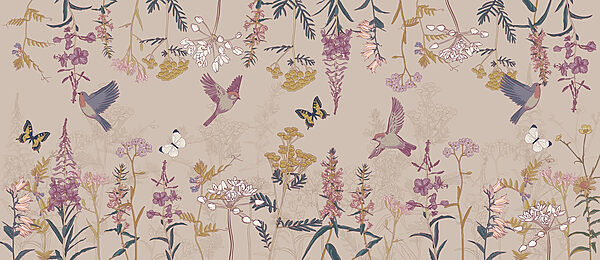 Papel de parede com pássaros e flores Papel de parede com pássaros e flores