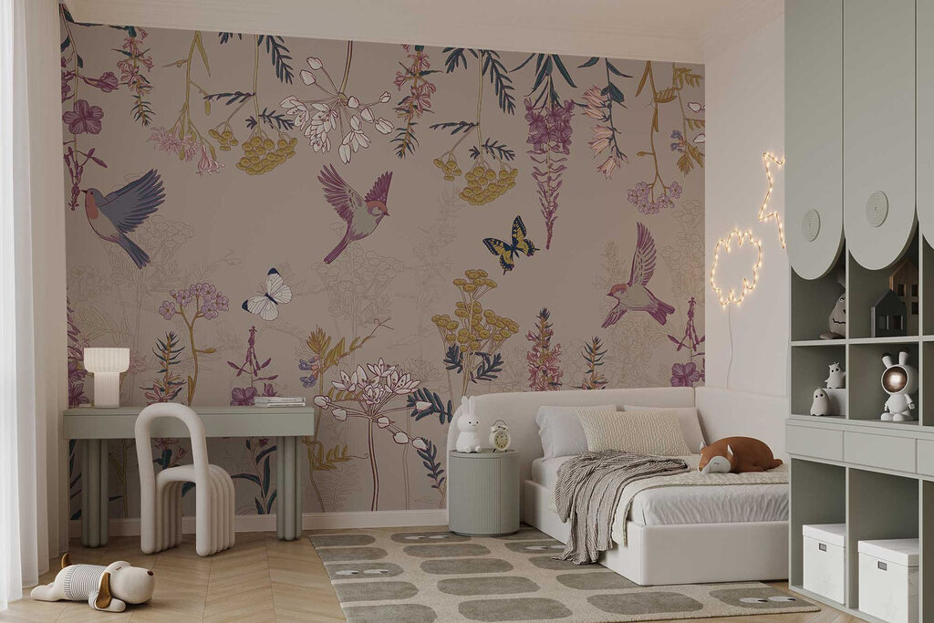 Wallpaper with birds and flowers Wallpaper with birds and flowers