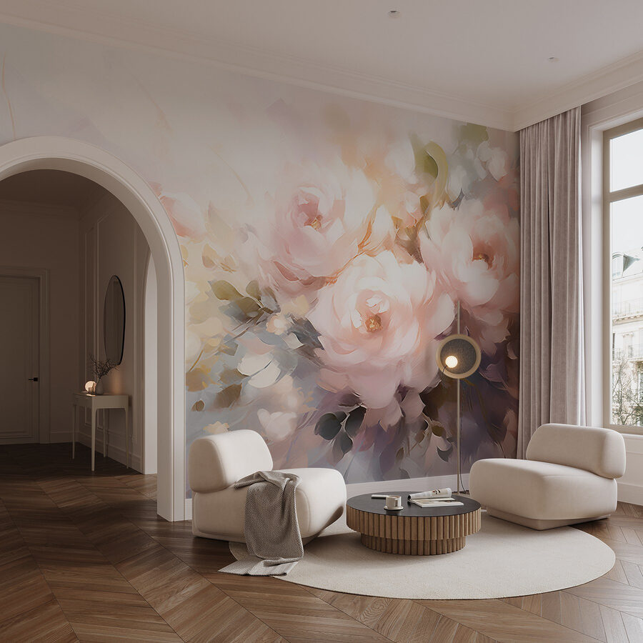 Pintura de flores sobre uma superfície branca