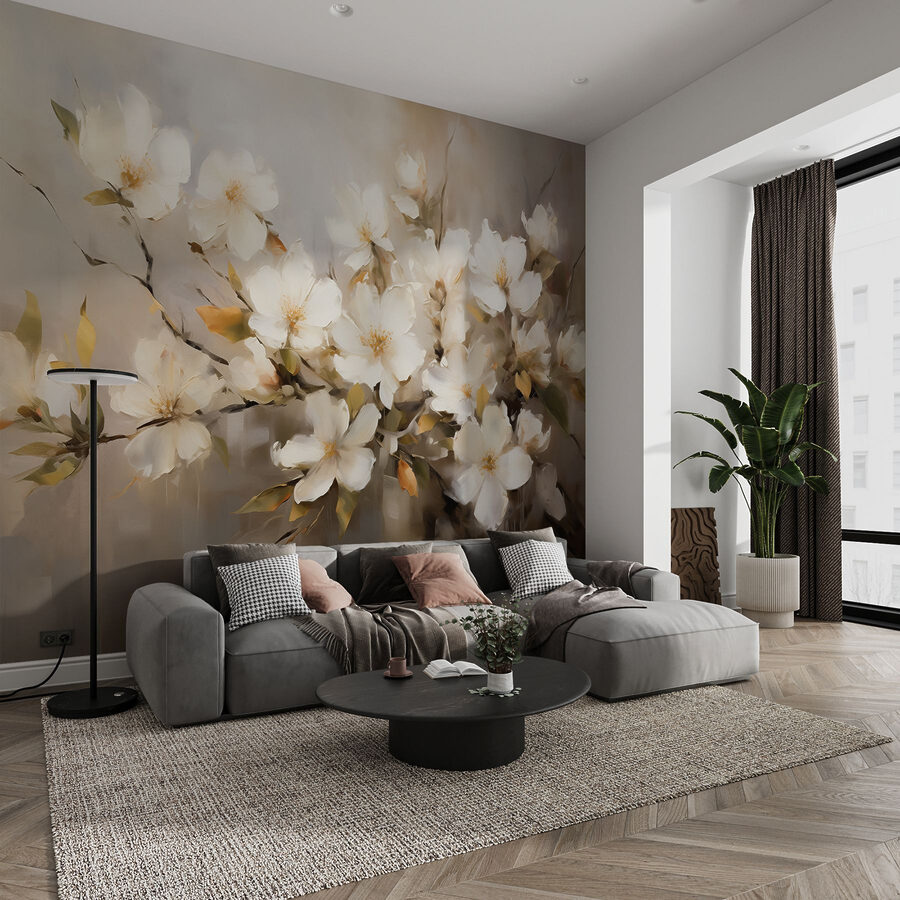 Pintura de flores brancas