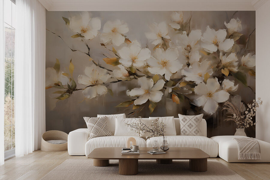 Pintura de flores brancas
