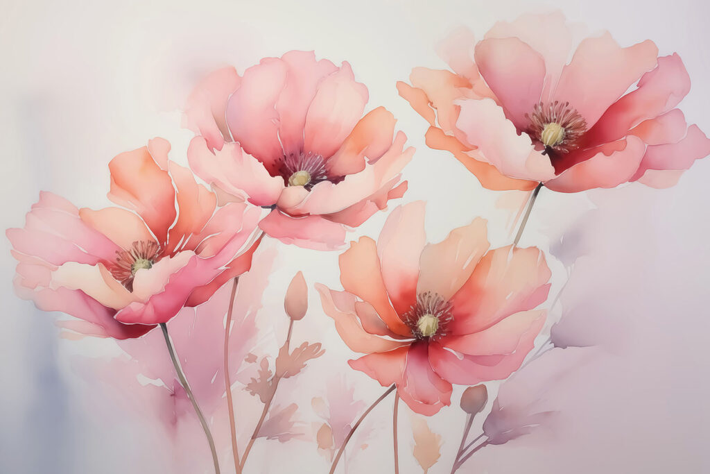 Pintura de flores sobre um fundo branco Pintura de flores sobre um fundo branco