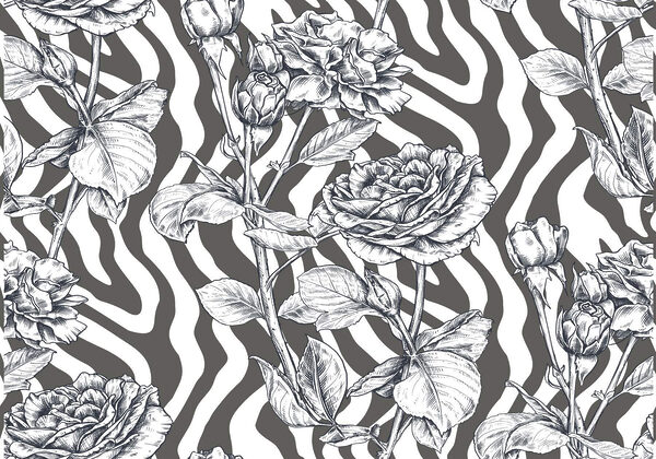 Desenho a preto e branco de rosas Desenho a preto e branco de rosas