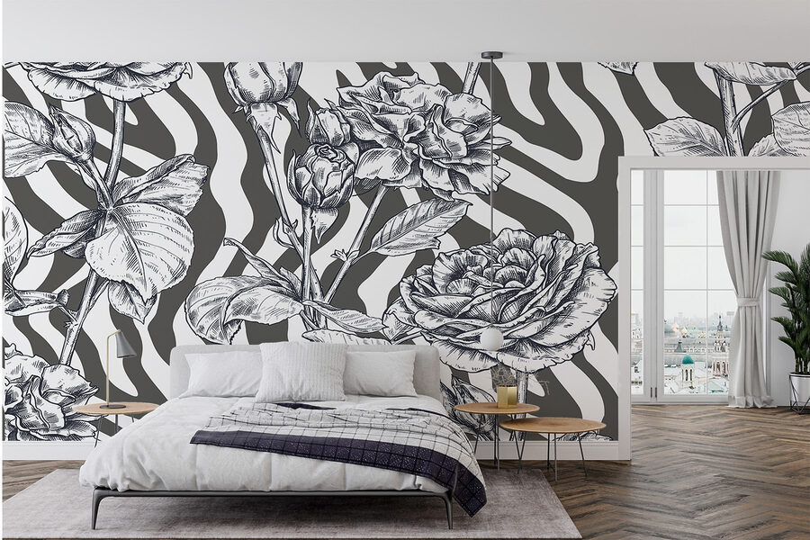 Desenho a preto e branco de rosas