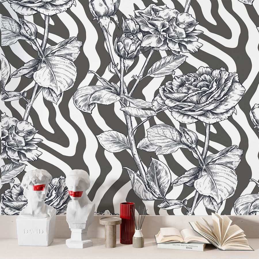 Desenho a preto e branco de rosas