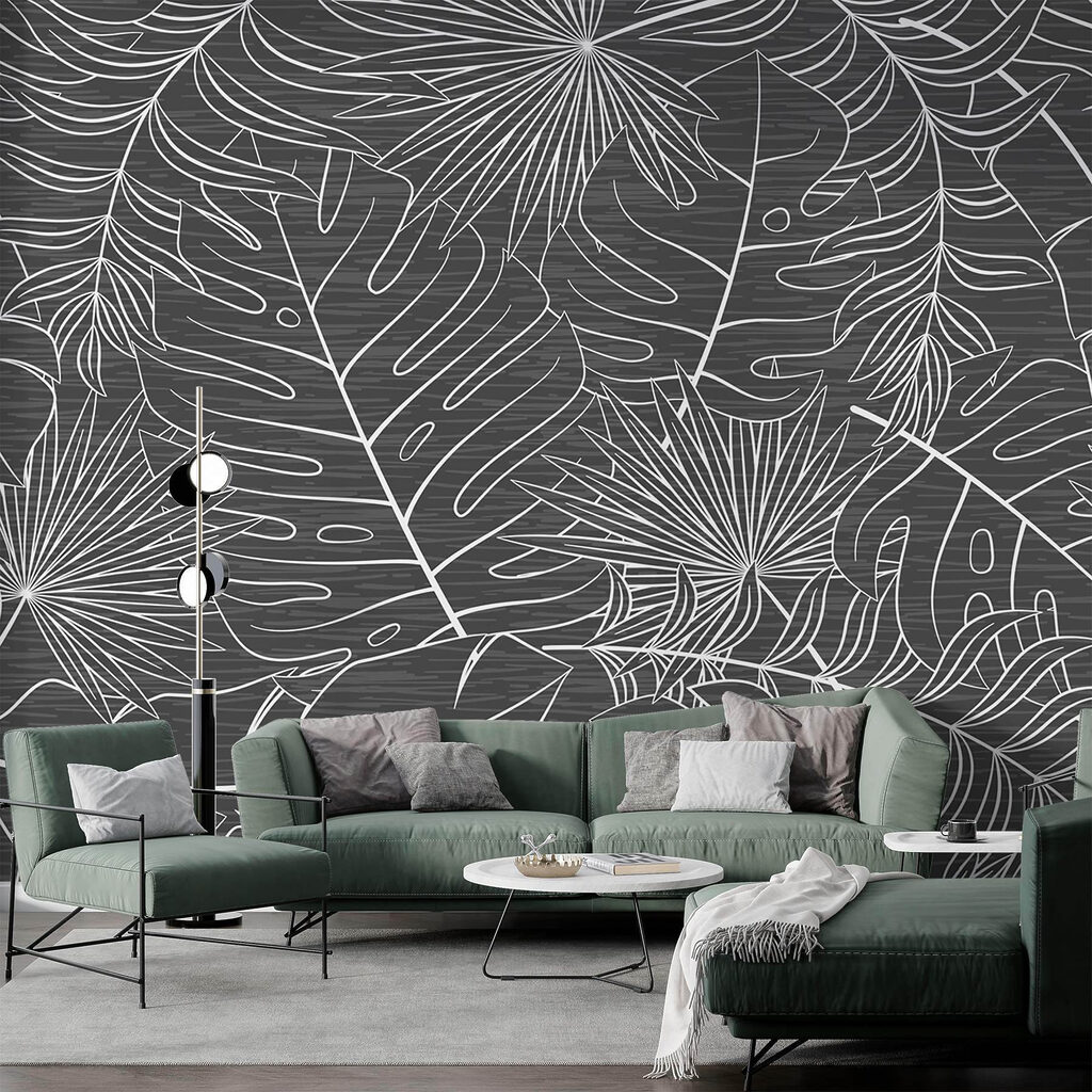 Pattern of leaves on a grey background