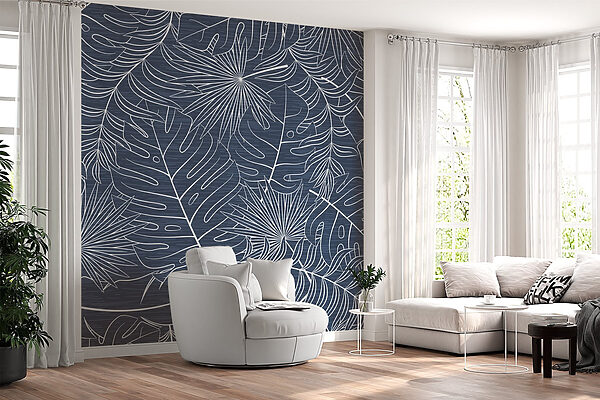Padrão de folhas sobre um fundo azul Padrão de folhas sobre um fundo azul