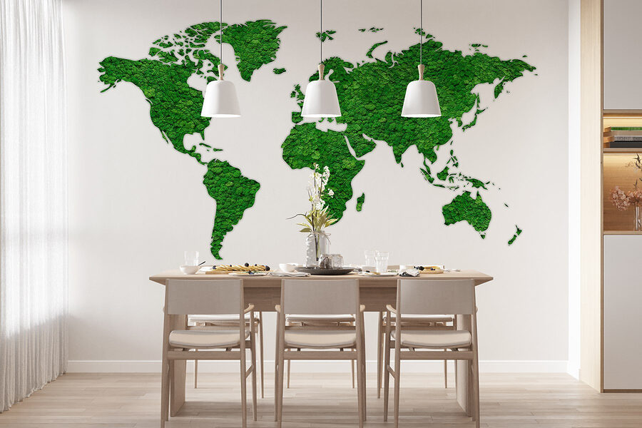 Mapa do mundo feito de plantas verdes