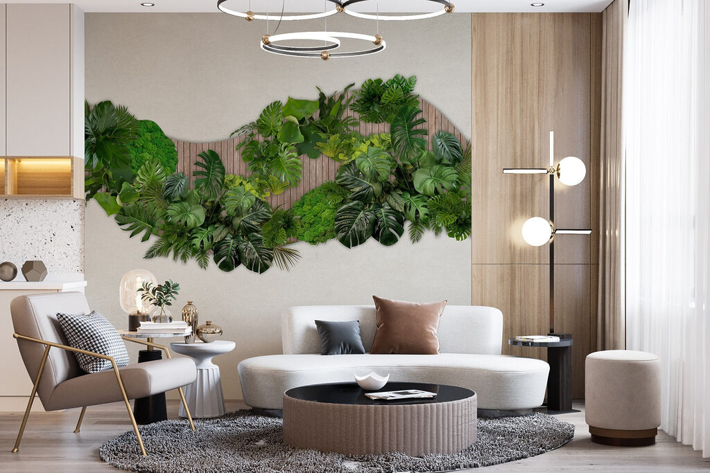 Group of green leaves on a wooden surface Group of green leaves on a wooden surface