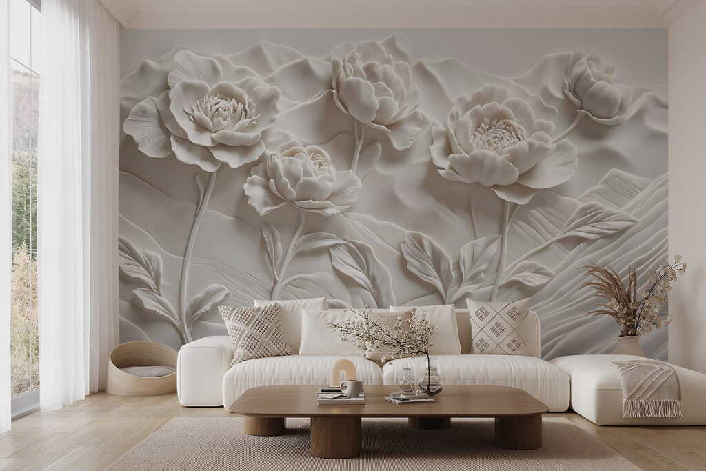 White flower carving on a wall White flower carving on a wall