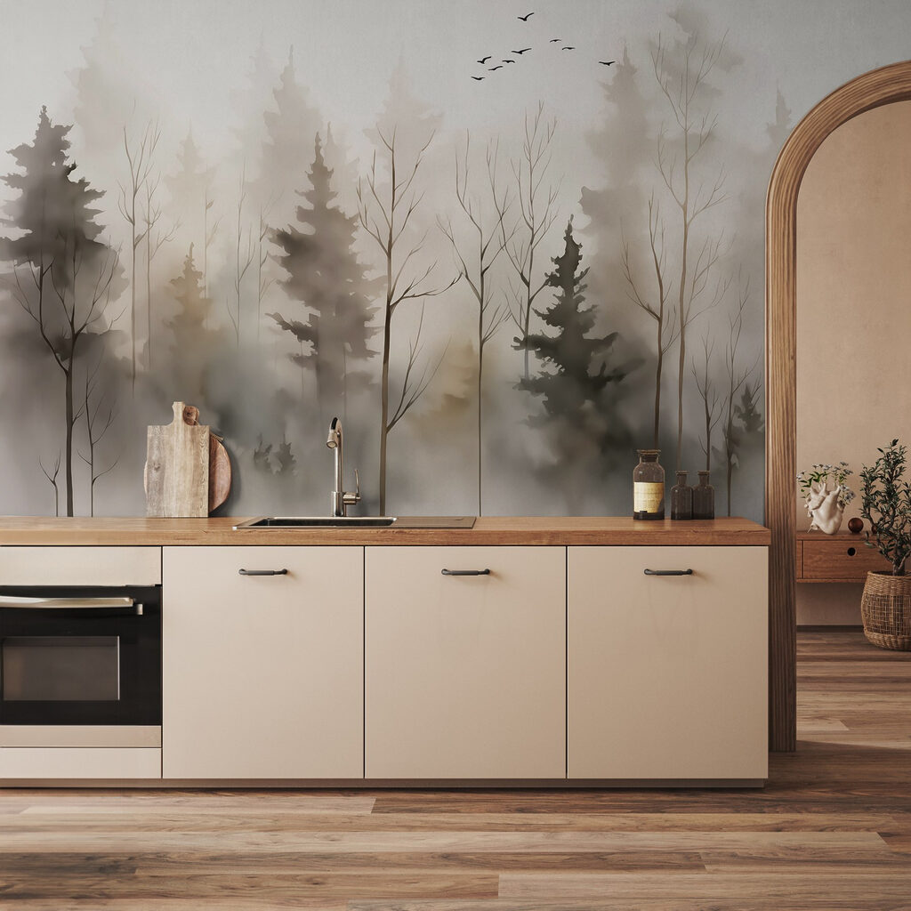 Group of trees in fog Group of trees in fog