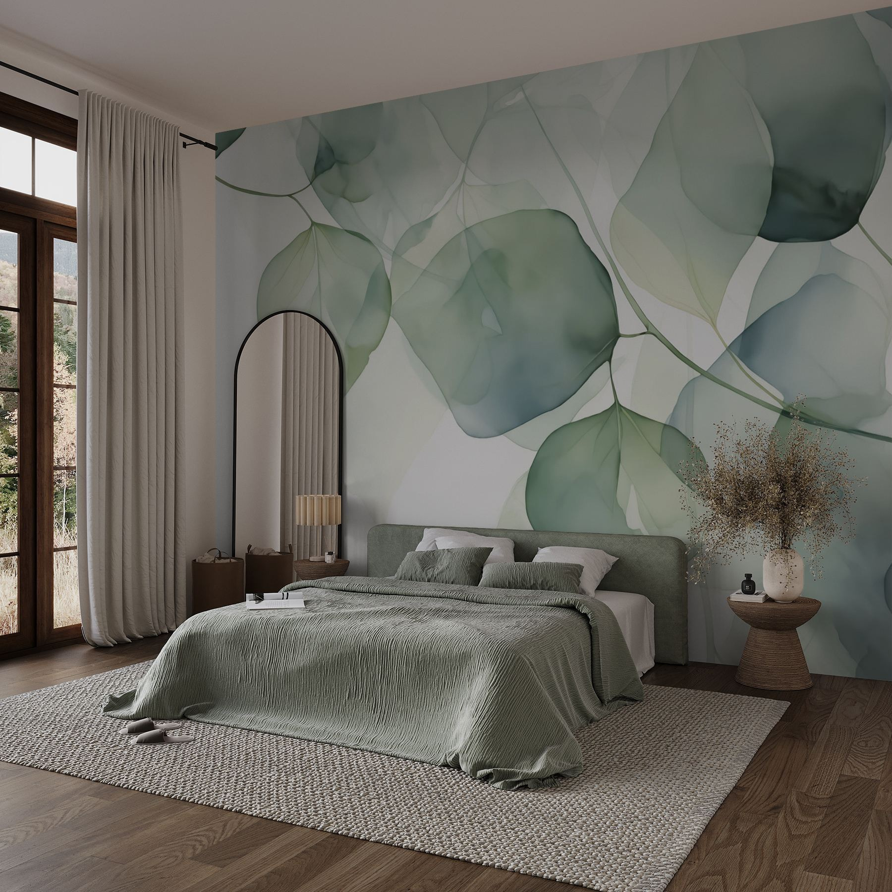 Delicate leaves in soft pastel hues