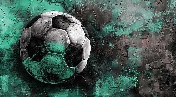 Football ball on a green and black background Football ball on a green and black background
