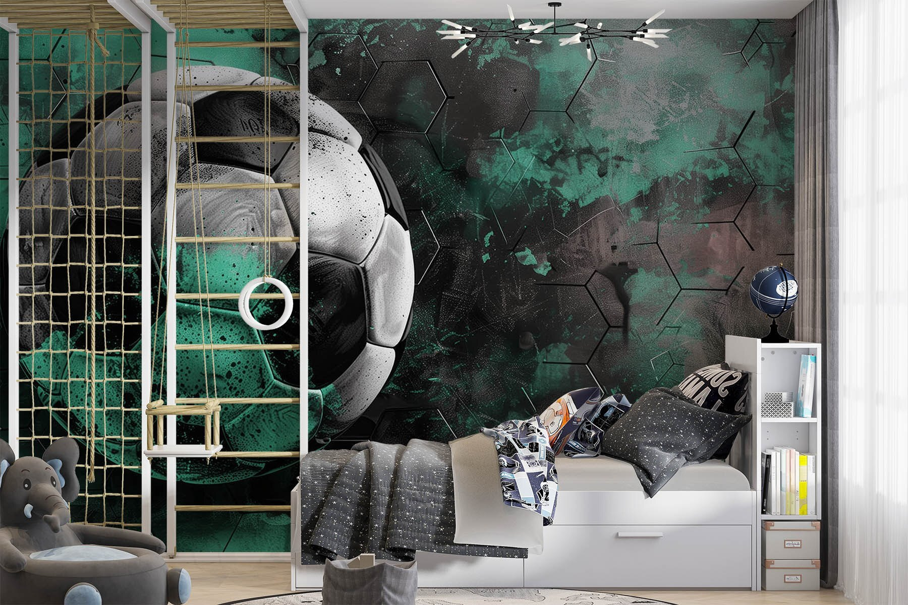 Football ball on a green and black background