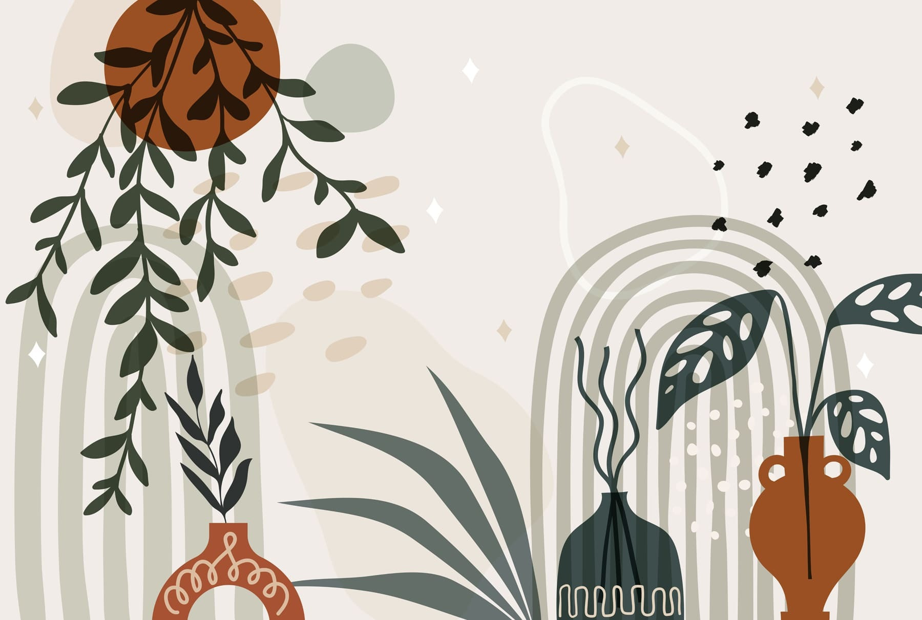 Graphic of a plant and potted plants Graphic of a plant and potted plants