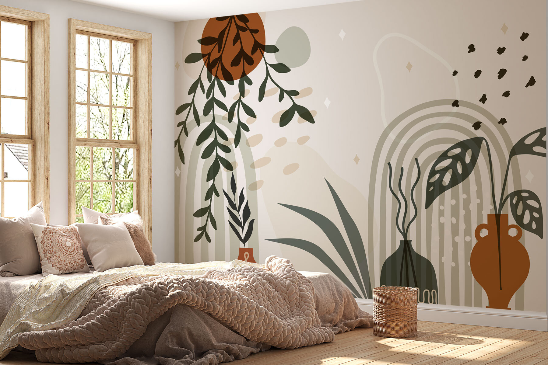 Graphic of a plant and potted plants Graphic of a plant and potted plants