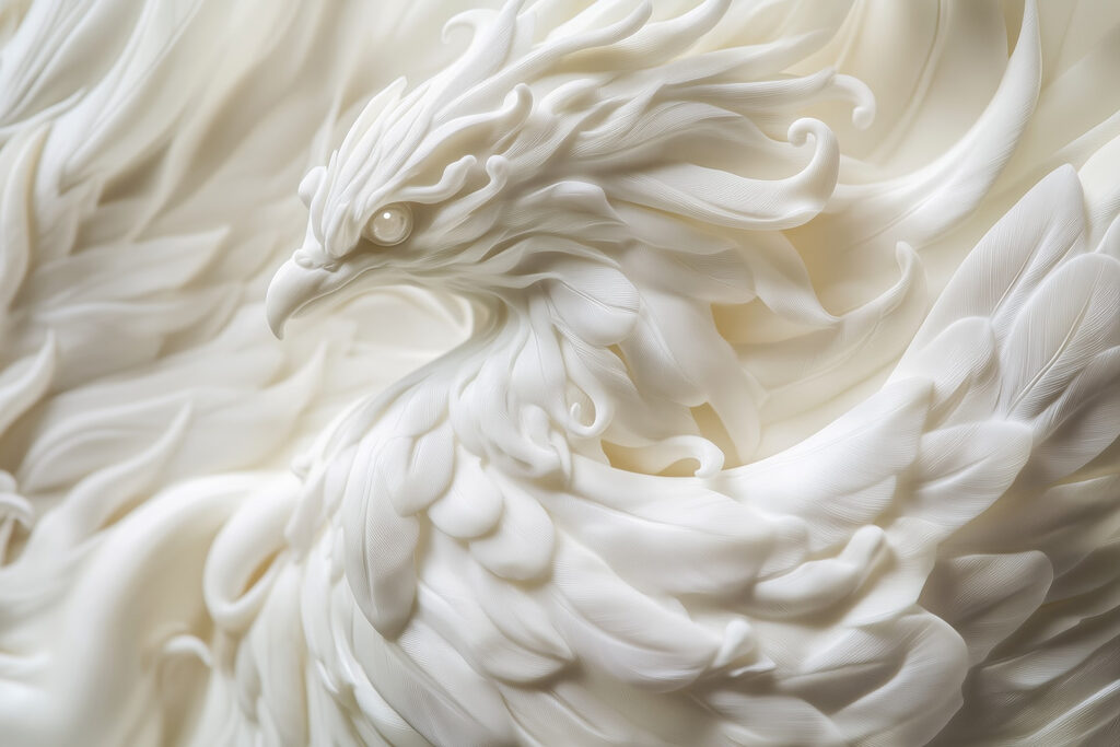 Estátua de pássaro branco com penas Estátua de pássaro branco com penas