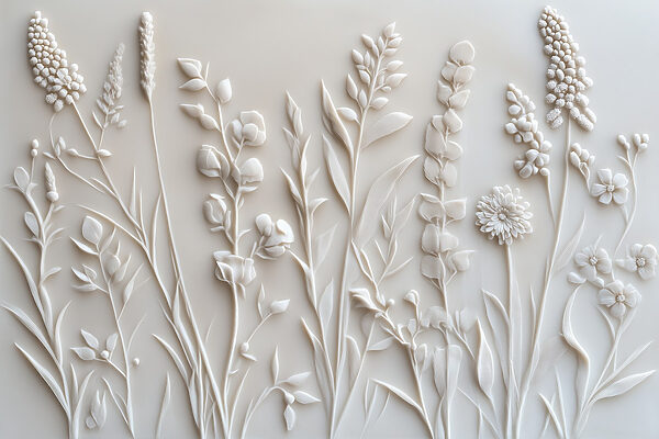 Desenho de flores e folhas brancas Desenho de flores e folhas brancas