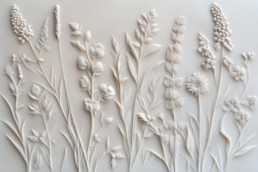 Desenho de flores e folhas brancas Desenho de flores e folhas brancas