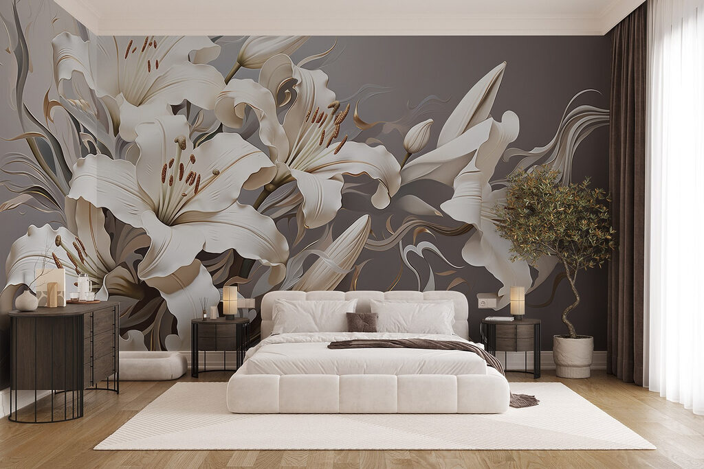 White flowers with brown and white swirls