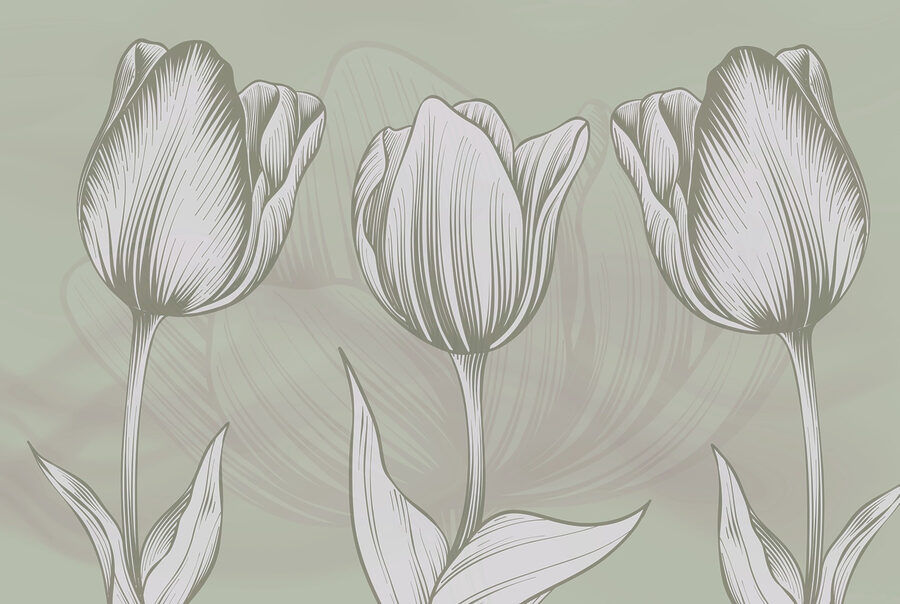 Linha de flores sobre um fundo verde