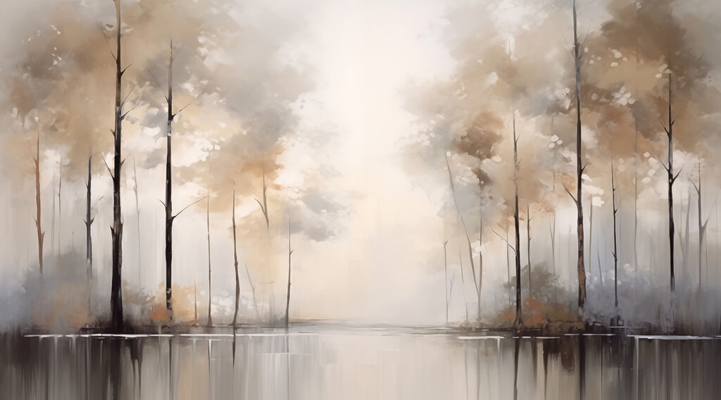 Pintura de árvores e água Pintura de árvores e água
