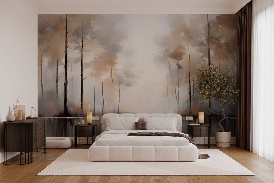 Papel de parede Pintura de árvores e água