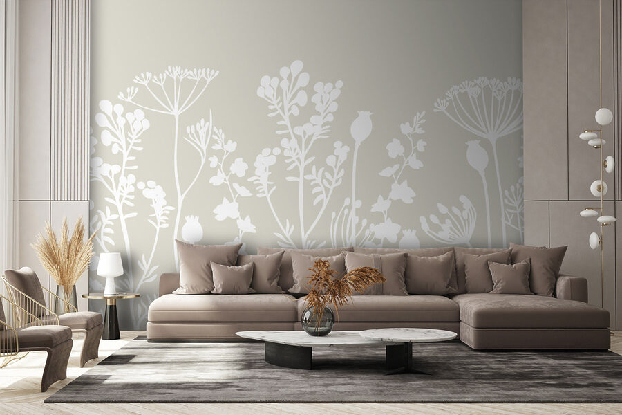 Papel de parede Silhuetas de flores brancas
