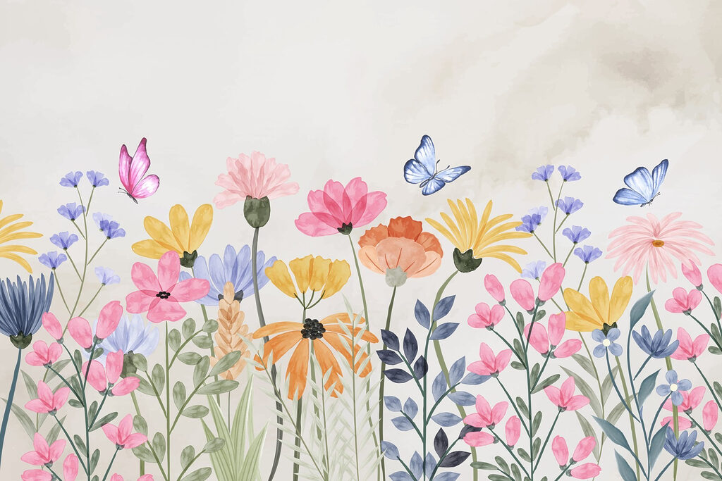Pintura de flores e borboletas Pintura de flores e borboletas