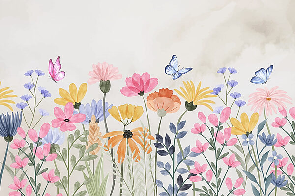 Pintura de flores e borboletas Pintura de flores e borboletas