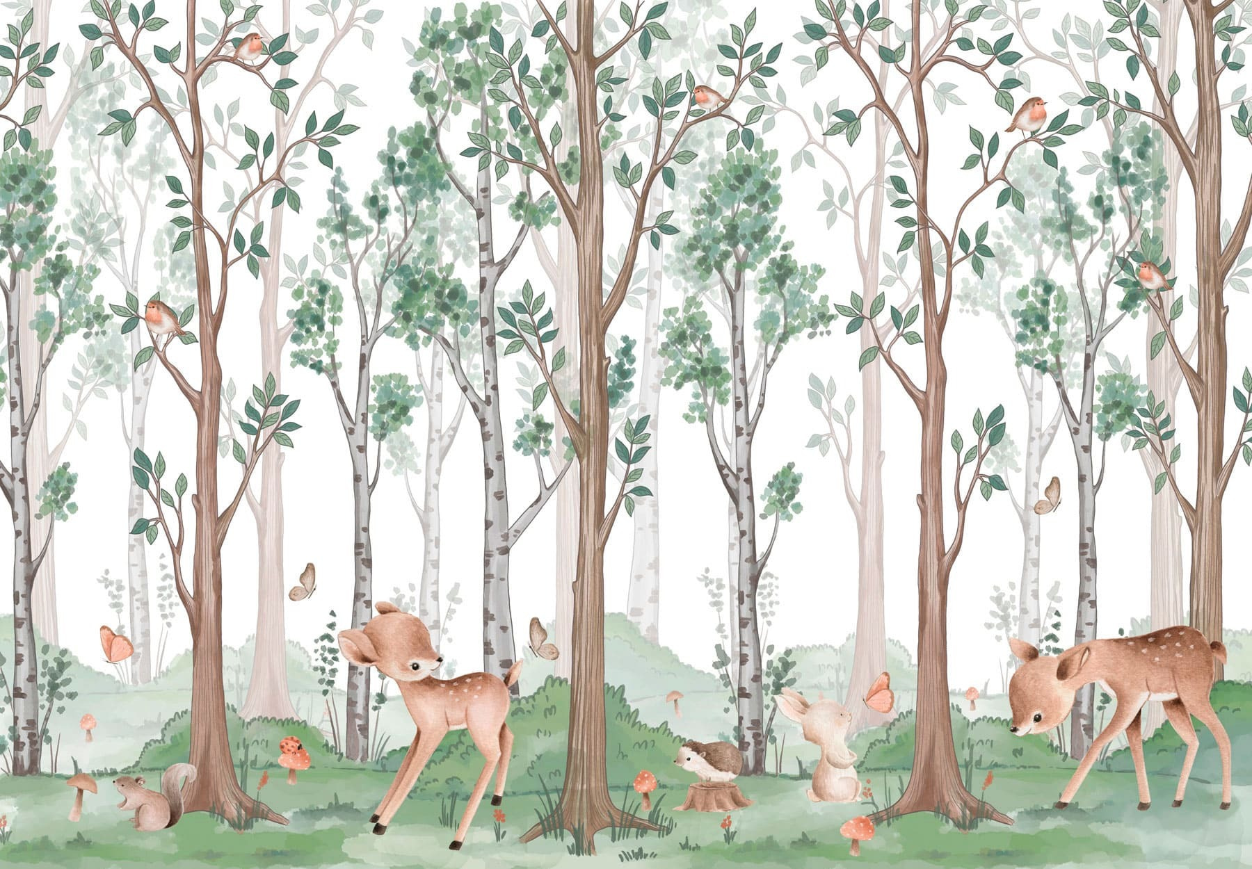 Wallpaper with a forest of trees and animals Wallpaper with a forest of trees and animals