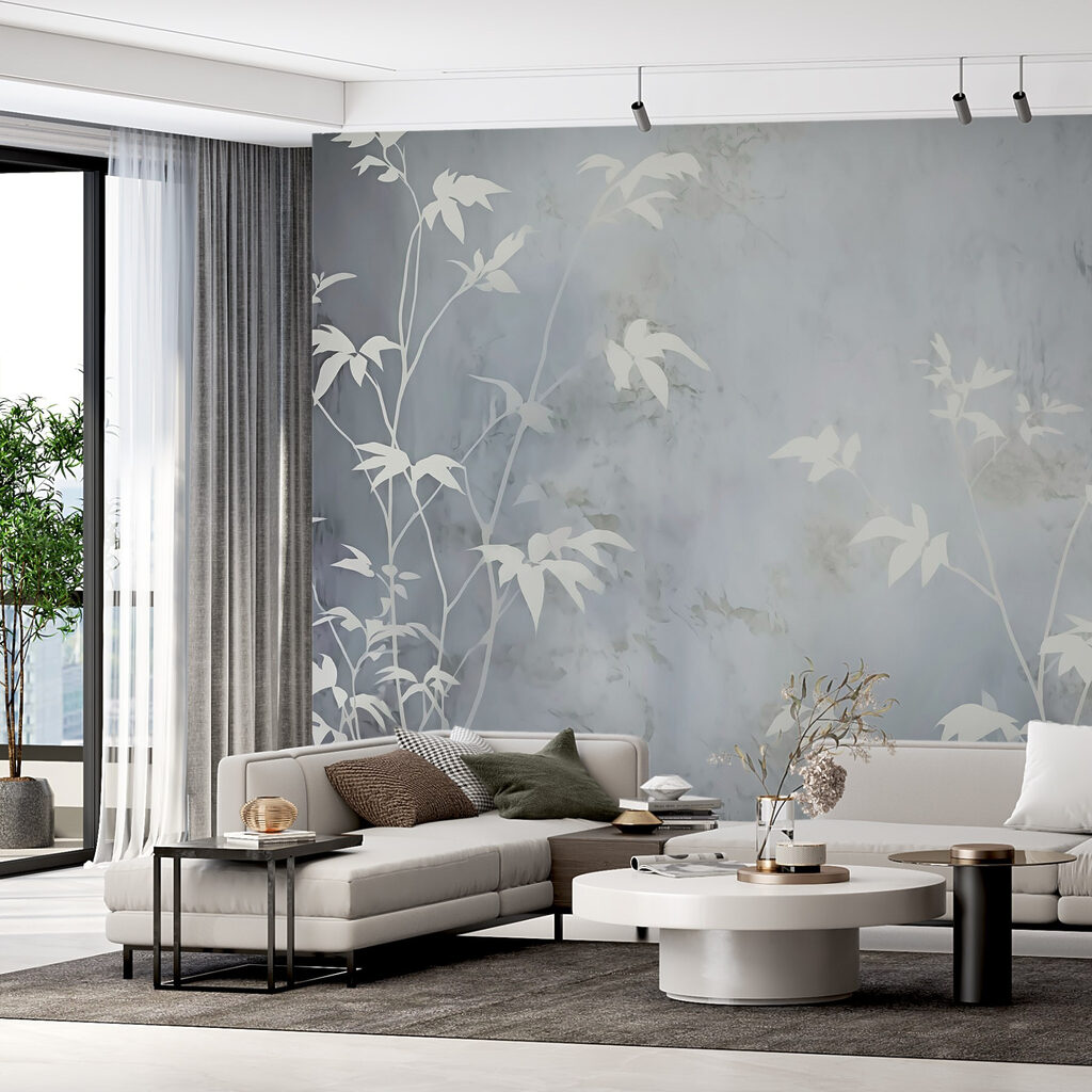 White leaves on a grey surface