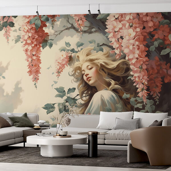 Mulher numa árvore com flores Mulher numa árvore com flores
