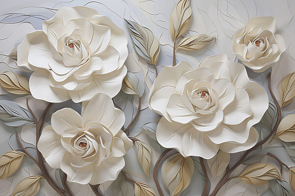 Flores e folhas brancas sobre uma superfície branca Flores e folhas brancas sobre uma superfície branca