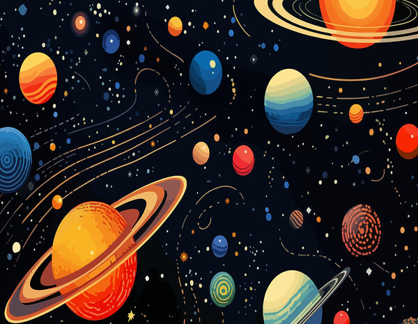 Planetas e estrelas coloridos Planetas e estrelas coloridos