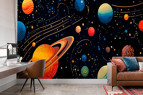 Papel de parede Papel de parede Planetas e estrelas coloridos (REF: w02816)