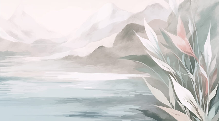 Papel de parede Pintura de uma montanha e de água - Image 4