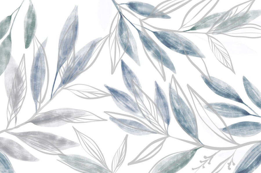Desenho de folhas em aguarela inspirado na natureza.