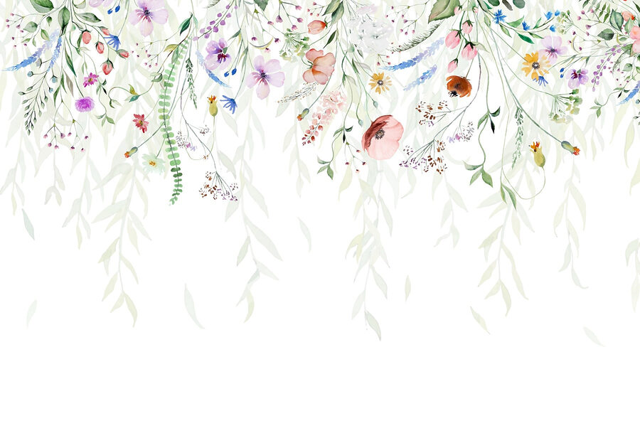 Pintura a aguarela de flores e folhas